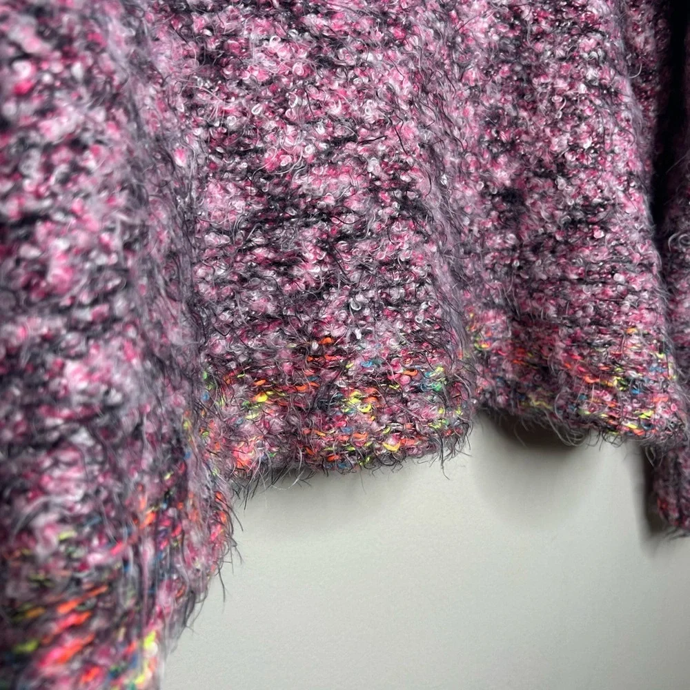 Free People Stellar Pullover Knit Sweater Shocking Pink Cozy Warm Size Small